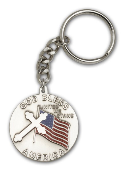 God Bless America Keychain - Antique Silver