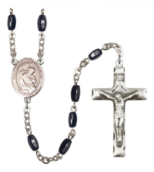 Men's Blessed Herman the Cripple Silver Plated Rosary - Black | Silver