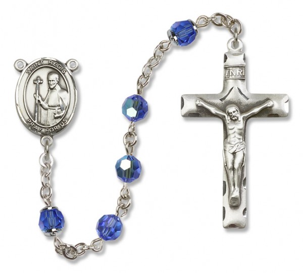 St. Regis Sterling Silver Heirloom Rosary Squared Crucifix - Sapphire