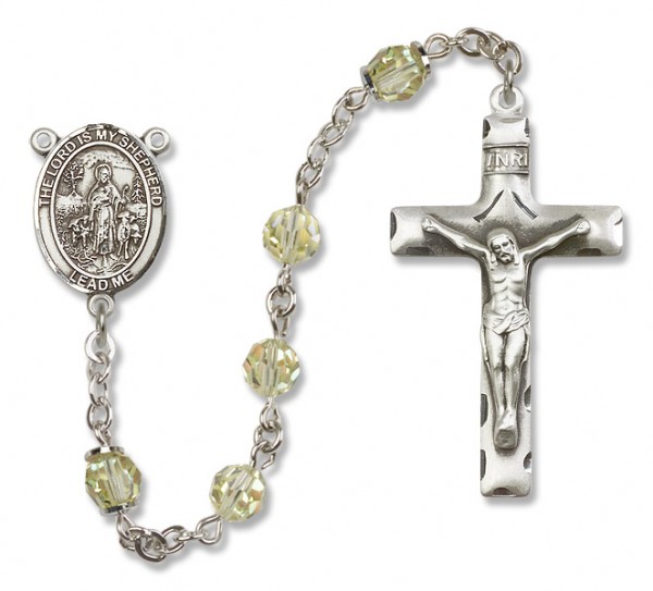 Lord Is My Shepherd Sterling Silver Heirloom Rosary Squared Crucifix - Zircon