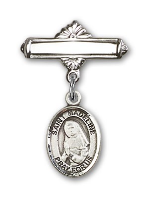 Pin Badge with St. Madeline Sophie Barat Charm and Polished Engravable Badge Pin - Silver tone