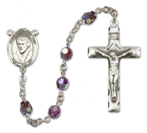 St. Peter Canisius Sterling Silver Heirloom Rosary Squared Crucifix - Amethyst