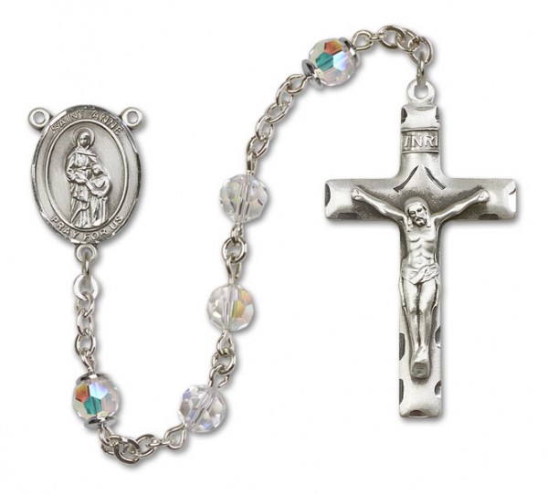 St. Anne Sterling Silver Heirloom Rosary Squared Crucifix - Crystal