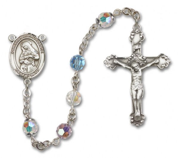 Our Lady of Providence Sterling Silver Heirloom Rosary Fancy Crucifix - Multi-Color