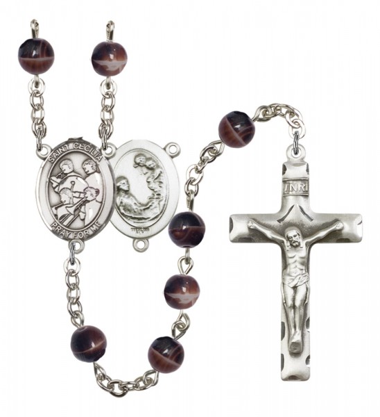 Men's St. Cecilia Marching Band Silver Plated Rosary - Brown