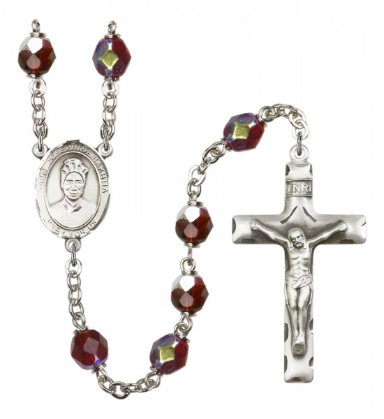Men's St. Josephine Bakhita Silver Plated Rosary - Garnet