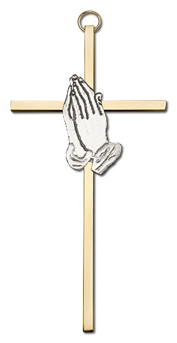 Praying Hands Wall Cross 6&quot; - Two-Tone Gold