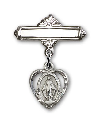 Pin Badge with Miraculous Charm and Polished Engravable Badge Pin - Silver tone