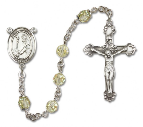 St. Dominic de Guzman Sterling Silver Heirloom Rosary Fancy Crucifix - Zircon