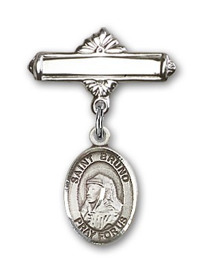 Pin Badge with St. Bruno Charm and Polished Engravable Badge Pin - Silver tone