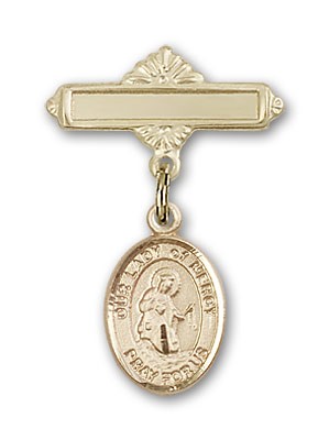 Pin Badge with Our Lady of Mercy Charm and Polished Engravable Badge Pin - 14K Solid Gold