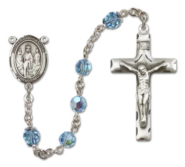 Our Lady of Knock Sterling Silver Heirloom Rosary Squared Crucifix - Aqua