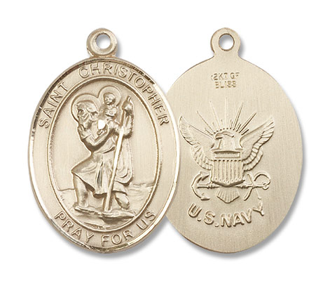 St. Christopher Navy Medal - 14K Solid Gold