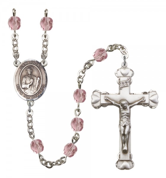 Women's San Judas Birthstone Rosary - Light Amethyst