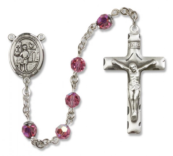 St. Vitus Sterling Silver Heirloom Rosary Squared Crucifix - Rose