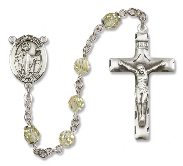 St. Richard Sterling Silver Heirloom Rosary Squared Crucifix - Zircon