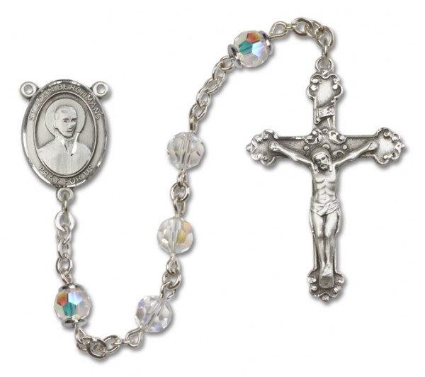 St. John Berchmans Sterling Silver Heirloom Rosary Fancy Crucifix - Crystal