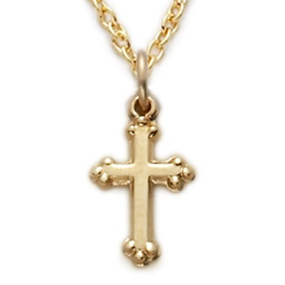 Gold Plated Budded Cross Baby Necklace   - Gold