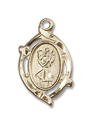 Pointed Oval Petite St. Christopher Necklace - 14K Solid Gold