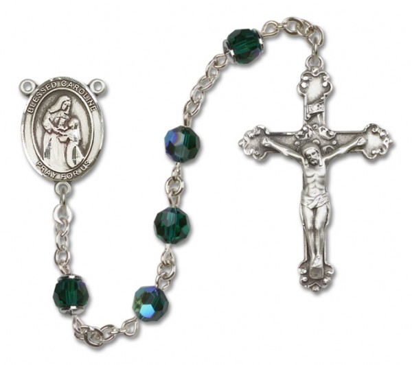 Blessed Caroline Gerhardinger Sterling Silver Heirloom Rosary Fancy Crucifix - Emerald Green