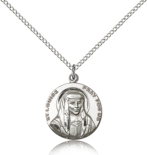 Louise De Marillac Medal Pendant With a 18'' Chain Necklace Sterling Silver St 