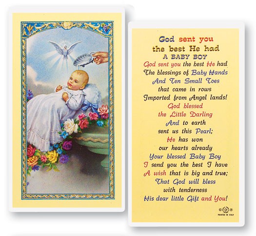 God Send You The Best for Boy Laminated Prayer Card - 25 Cards Per Pack .80 per card