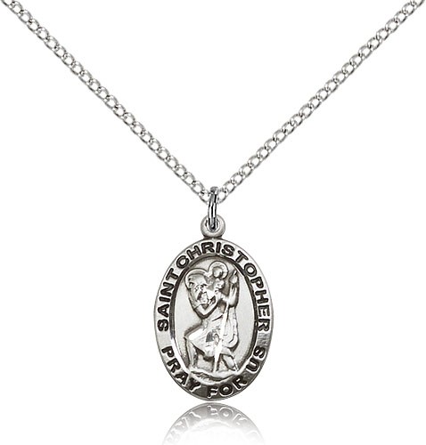 Women's Oval St. Christopher Pray For Us Necklace - Sterling Silver