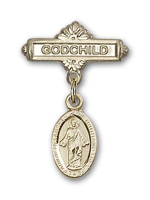 Baby Badge with Scapular Charm and Godchild Badge Pin - 14K Solid Gold