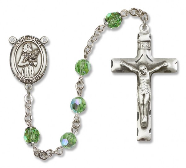 St. Agatha Sterling Silver Heirloom Rosary Squared Crucifix - Peridot