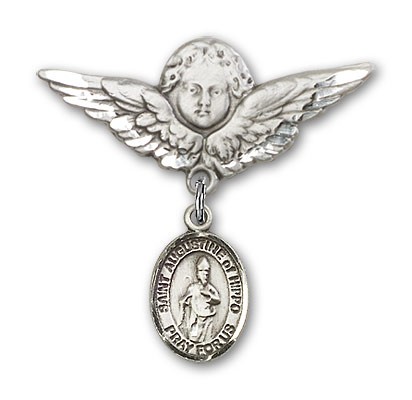 Pin Badge with St. Augustine of Hippo Charm and Angel with Larger Wings Badge Pin - Silver tone