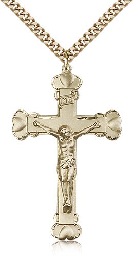Men's Heart Tip Crucifix Pendant - 14KT Gold Filled