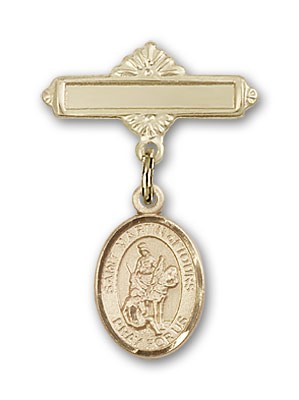 Pin Badge with St. Martin of Tours Charm and Polished Engravable Badge Pin - 14K Solid Gold