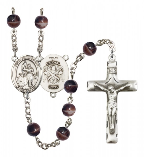 Men's St. Joan of Arc National Guard Silver Plated Rosary - Brown