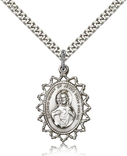 Pointed Tip Scapular Medal Necklace - Sterling Silver