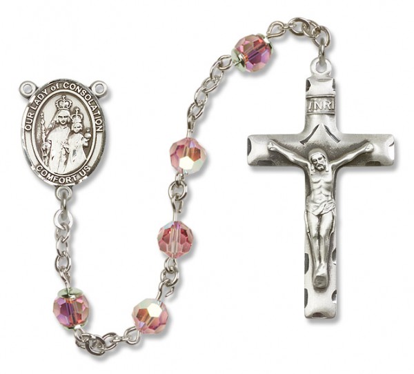 Our Lady of Consolation Rosary Our Lady of Mercy Sterling Silver Heirloom Rosary Squared Crucifix - Light Rose