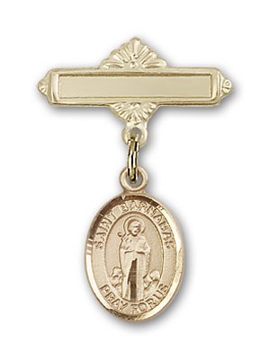 Pin Badge with St. Barnabas Charm and Polished Engravable Badge Pin - 14K Solid Gold