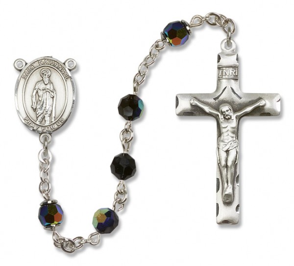 St. Nathanael Sterling Silver Heirloom Rosary Squared Crucifix - Black
