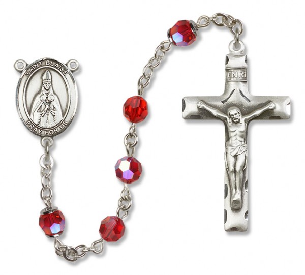 St. Blaise Sterling Silver Heirloom Rosary Squared Crucifix - Ruby Red