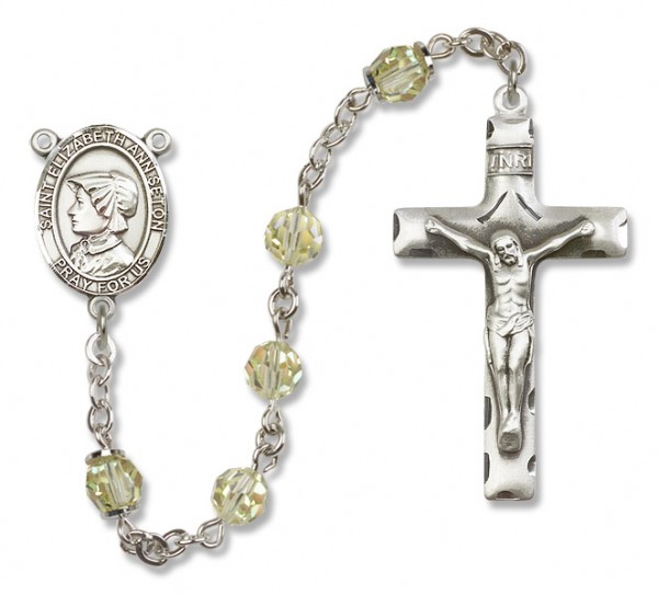 St. Elizabeth Ann Seton Sterling Silver Heirloom Rosary Squared Crucifix - Zircon