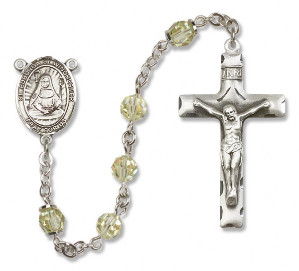 St. Edburga of Winchester Sterling Silver Heirloom Rosary Squared Crucifix - Zircon