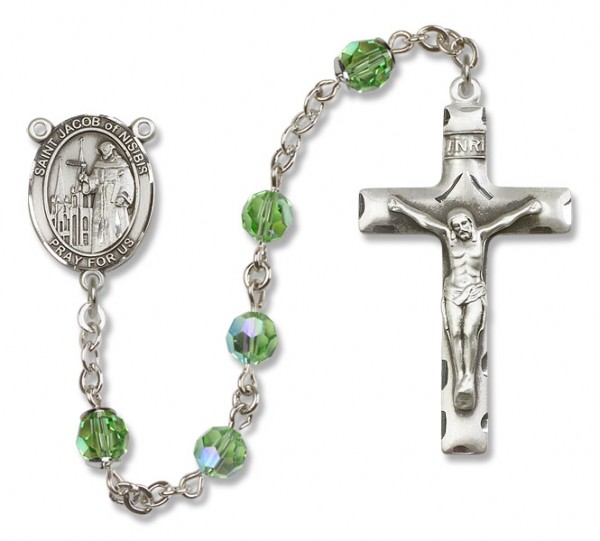 St. Jacob of Nisibis Sterling Silver Heirloom Rosary Squared Crucifix - Peridot