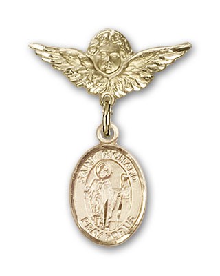 Pin Badge with St. Richard Charm and Angel with Smaller Wings Badge Pin - Gold Tone