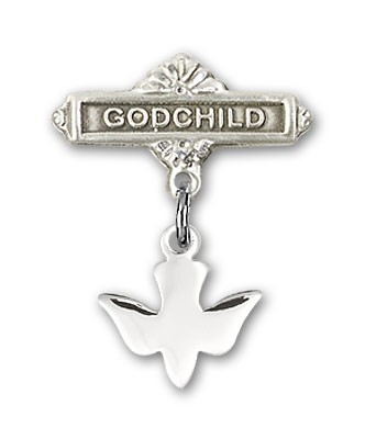 Baby Pin with Holy Spirit Charm and Godchild Badge Pin - Silver tone