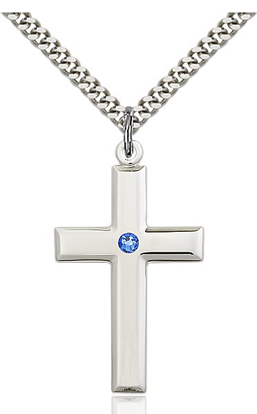 Large Plain Cross Pendant with Birthstone Options - Sapphire