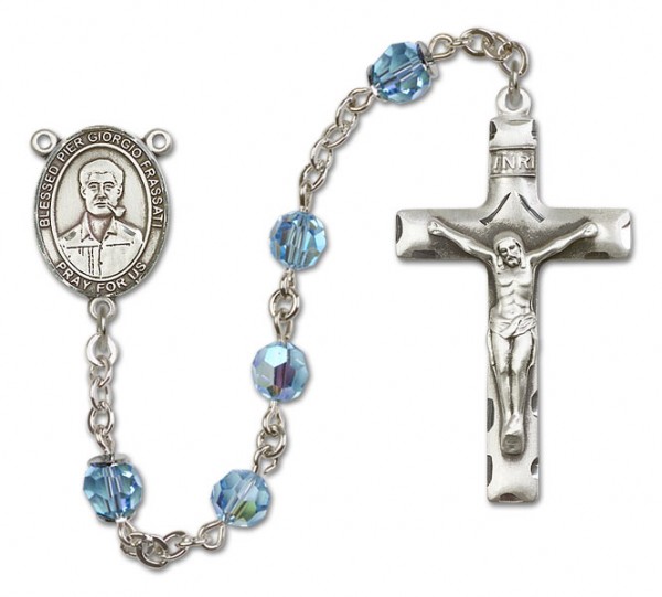 Blessed Pier Giorgio Frassati Sterling Silver Heirloom Rosary Squared Crucifix - Aqua