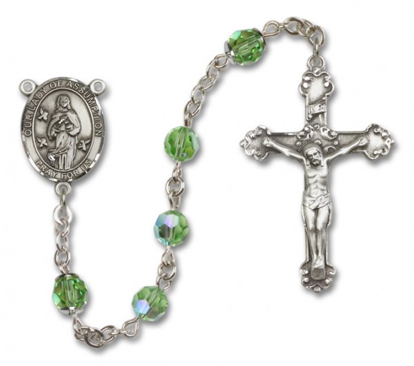 Our Lady of Assumption Sterling Silver Heirloom Rosary Fancy Crucifix - Peridot