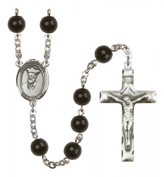 Men's St. Philip Neri Silver Plated Rosary - Black