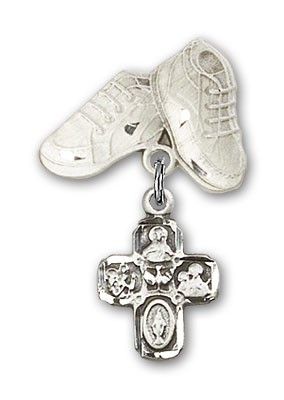Baby Badge with 4-Way Charm and Baby Boots Pin - Silver tone