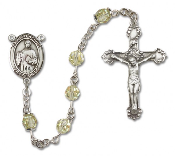 St. Placidus Sterling Silver Heirloom Rosary Fancy Crucifix - Zircon