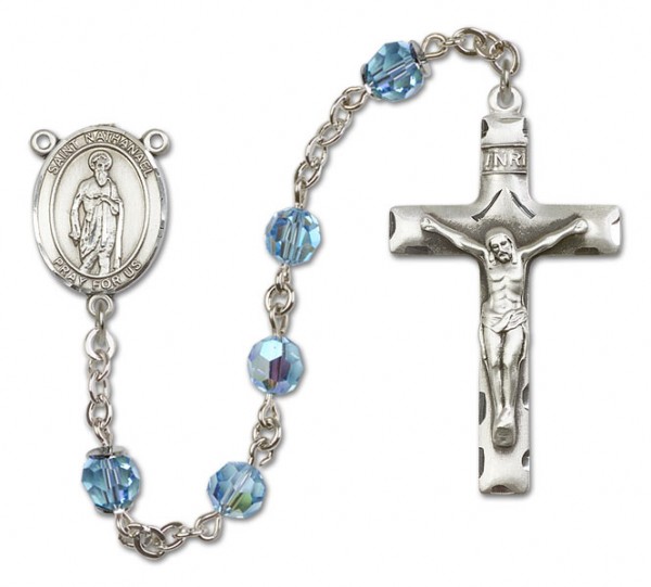 St. Nathanael Sterling Silver Heirloom Rosary Squared Crucifix - Aqua